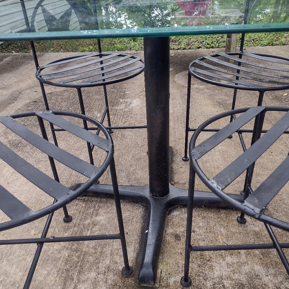 Antique French Wrought Iron Forged Outdoor Chairs w Wrought Iron Glass Top Table - Picture 9 of 16